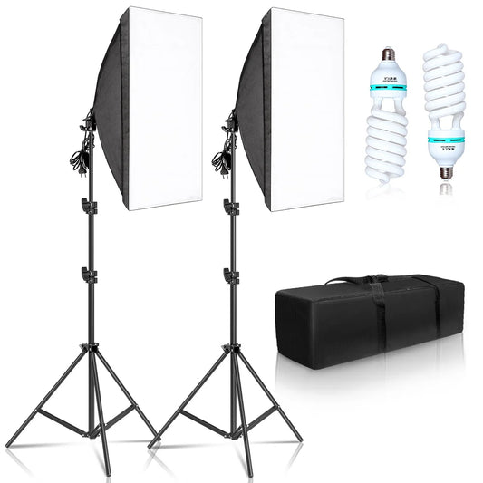 Kit d'éclairage Softbox 50x70CM pour photographie avec ampoules E27 – Système d'éclairage professionnel pour studio photo