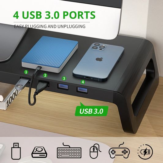 Support de Bureau pour Moniteur - Réduction de la Tension au Niveau du Cou, avec ou sans Hub USB 3.0, Organiseur de Bureau pour PC