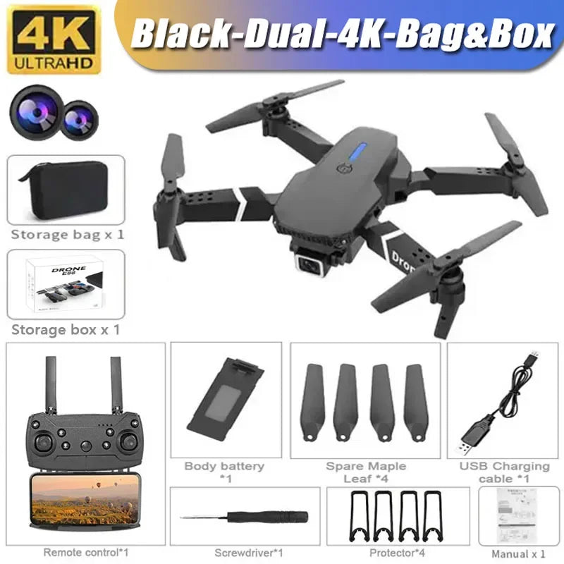 Drone Professionnel E88 4K Caméra Grand Angle HD 1080P WiFi FPV Maintien d'Altitude Drone RC Pliable Quadrotor Hélicoptère Jouet pour Enfants