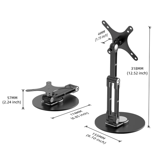 UPERFECT Support VESA pour Moniteur Simple, Compatible avec Écrans de 4.7" à 18.5", Monture de Bureau Autonome, Charge Max. 5kg