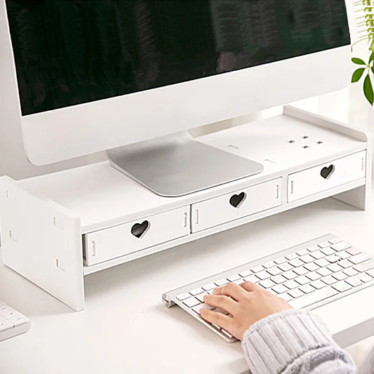 Étagère de Rangement Étudiante Rose et Blanche avec Tiroirs en Forme de Cœur, Support pour Moniteur, Ordinateur Portable, et Rangement de Bureau pour Fournitures de Bureau