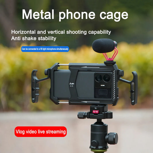 Kit de Stabilisateur Vidéo Universel pour Smartphone FOTGA, Poignée en Métal, Vlogging, Diffusion en Direct, Support pour Téléphone Mobile