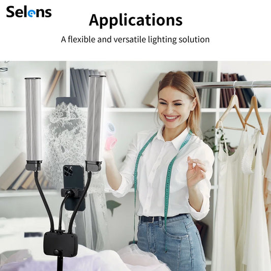 Éclairage Photographique Selens 3200-5600K, Lampe LED à Double Bras avec Trépied pour Studio Photo, Kits de Streaming en Direct