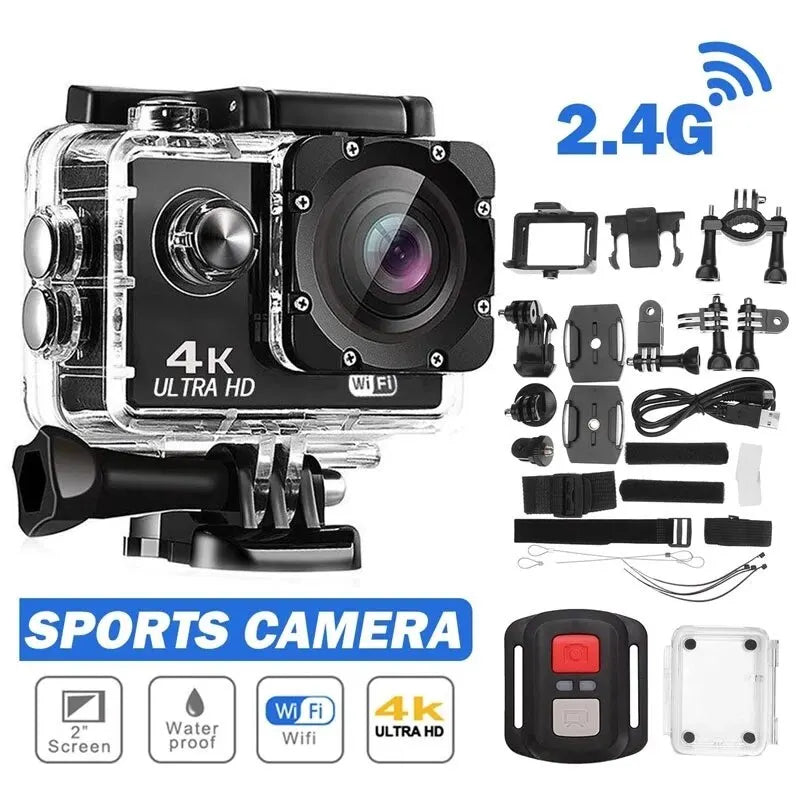 Caméra Sport Ultra HD 4K/30fps avec WiFi, Écran 2", 170° - Caméra Sous-Marine Étanche, Enregistrement Vidéo, Support Casque