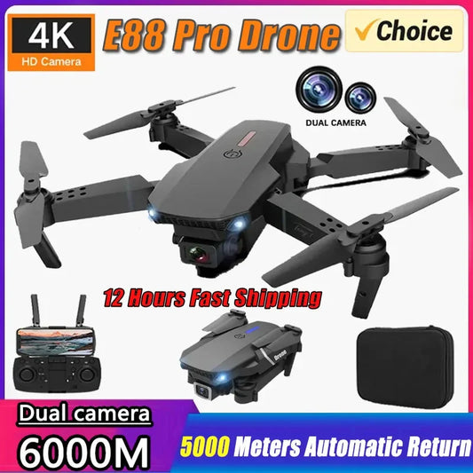 Drone Professionnel E88 4K Caméra Grand Angle HD 1080P WiFi FPV Maintien d'Altitude Drone RC Pliable Quadrotor Hélicoptère Jouet pour Enfants
