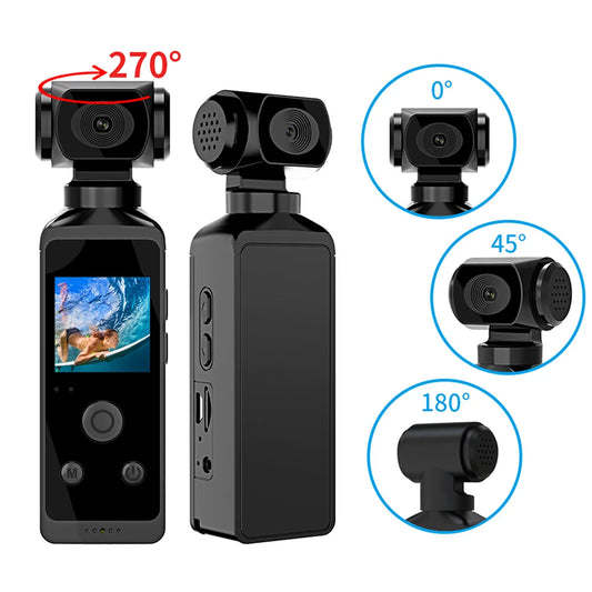 Caméscope de Poche 4K 1080P - Caméra HD avec Écran LCD 1,3" Rotatif à 270° - Caméra Mini Sports avec Wi-Fi et Boîtier Étanche - Caméra de Mouvement