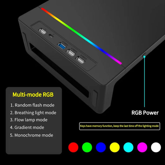 Support Multifonctionnel pour Moniteur et Ordinateur Portable avec Lumière RGB et Interface de Chargement Rapide