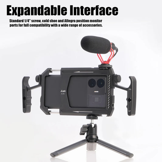 FOTGA Cage Métallique Universel pour Smartphone – Vidéo Rig avec Poignées, Stabilisateur et Kit de Support pour Vlogging et Diffusion en Direct