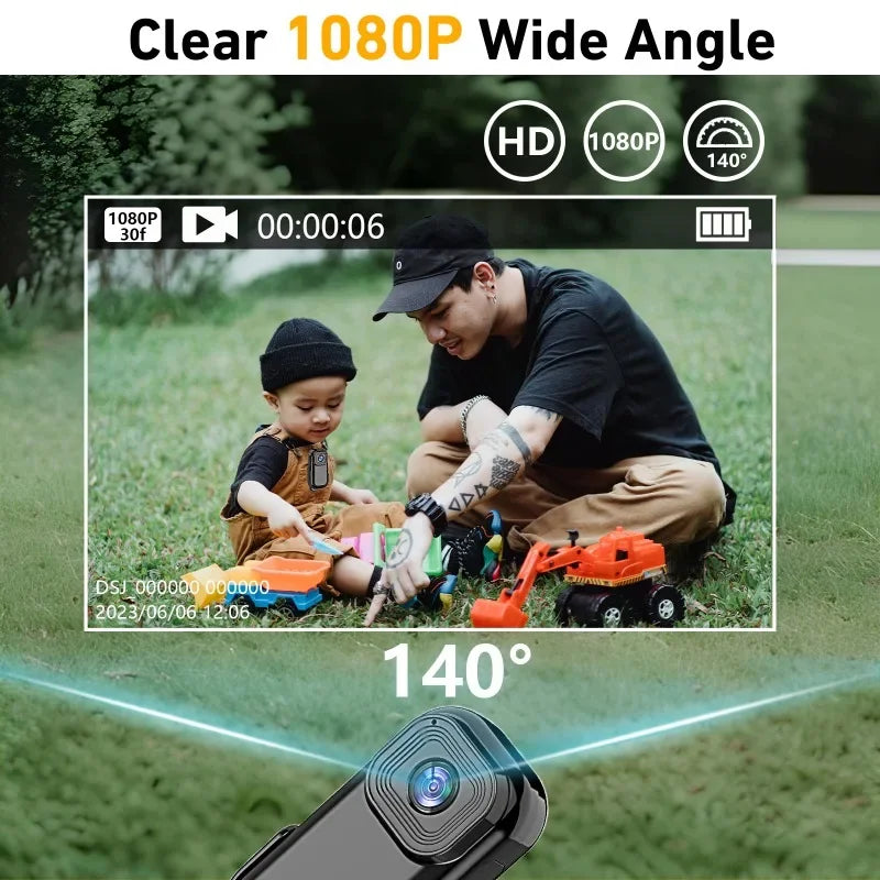 Caméra Mini HD 1080 WiFi Poche enregistreur vidéo audio extérieur avec enregistrement en boucle, clip magnétique, caméra pour vélo et maison intelligente