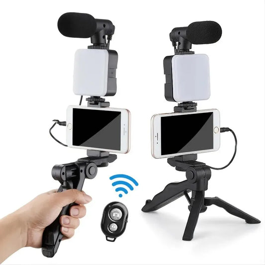 Kit de Vlogging pour Smartphone avec Trépied, Support Téléphone, Microphone Mini et Éclairage LED - Starter pour TikTok, Stream en Direct et Vidéos YouTube