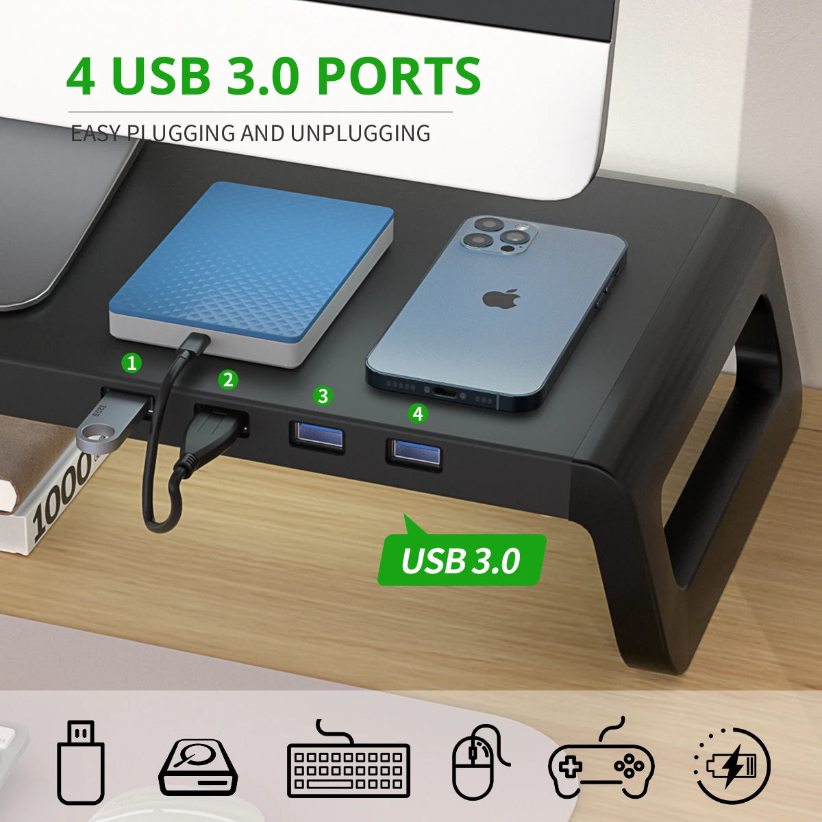Support de Bureau pour Moniteur - Réduction de la Tension au Niveau du Cou, avec ou sans Hub USB 3.0, Organiseur de Bureau pour PC
