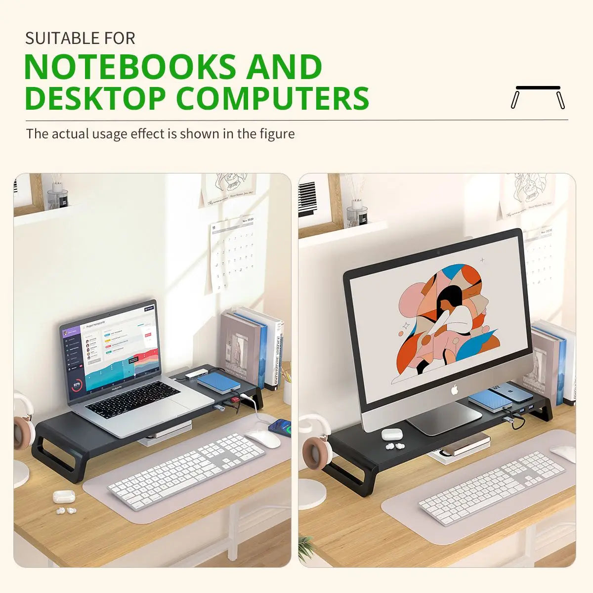 Support de Bureau pour Moniteur - Réduction de la Tension au Niveau du Cou, avec ou sans Hub USB 3.0, Organiseur de Bureau pour PC