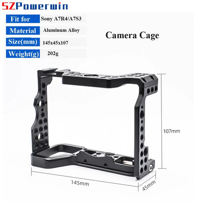 Powerwin Camera Cage Pour Sony A7R4 A7M4 A74 A7S3 avec Kit Poignée en Bois Alliage d'Aluminium Multifonctionnel Vis de Positionnement Arri