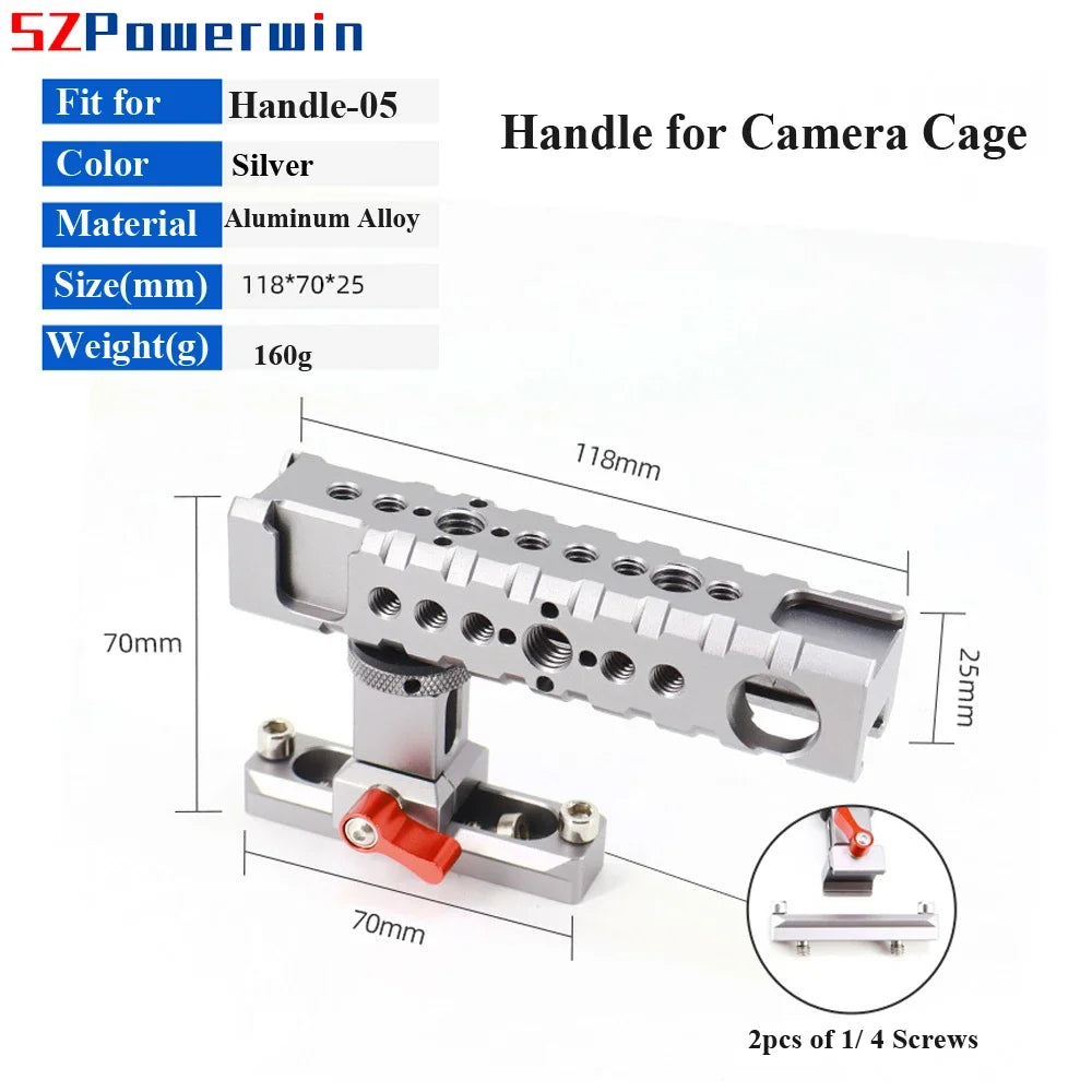 Powerwin Camera Cage Pour Sony A7R4 A7M4 A74 A7S3 avec Kit Poignée en Bois Alliage d'Aluminium Multifonctionnel Vis de Positionnement Arri