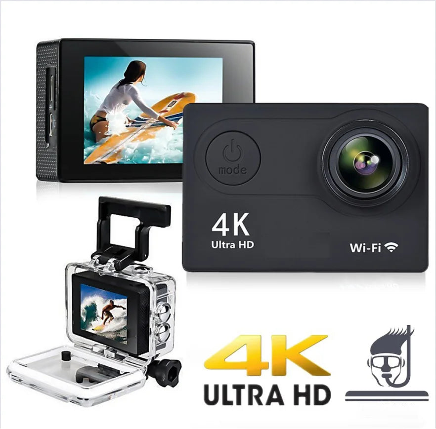 Caméra Sport Ultra HD 4K/30fps avec WiFi, Écran 2", 170° - Caméra Sous-Marine Étanche, Enregistrement Vidéo, Support Casque