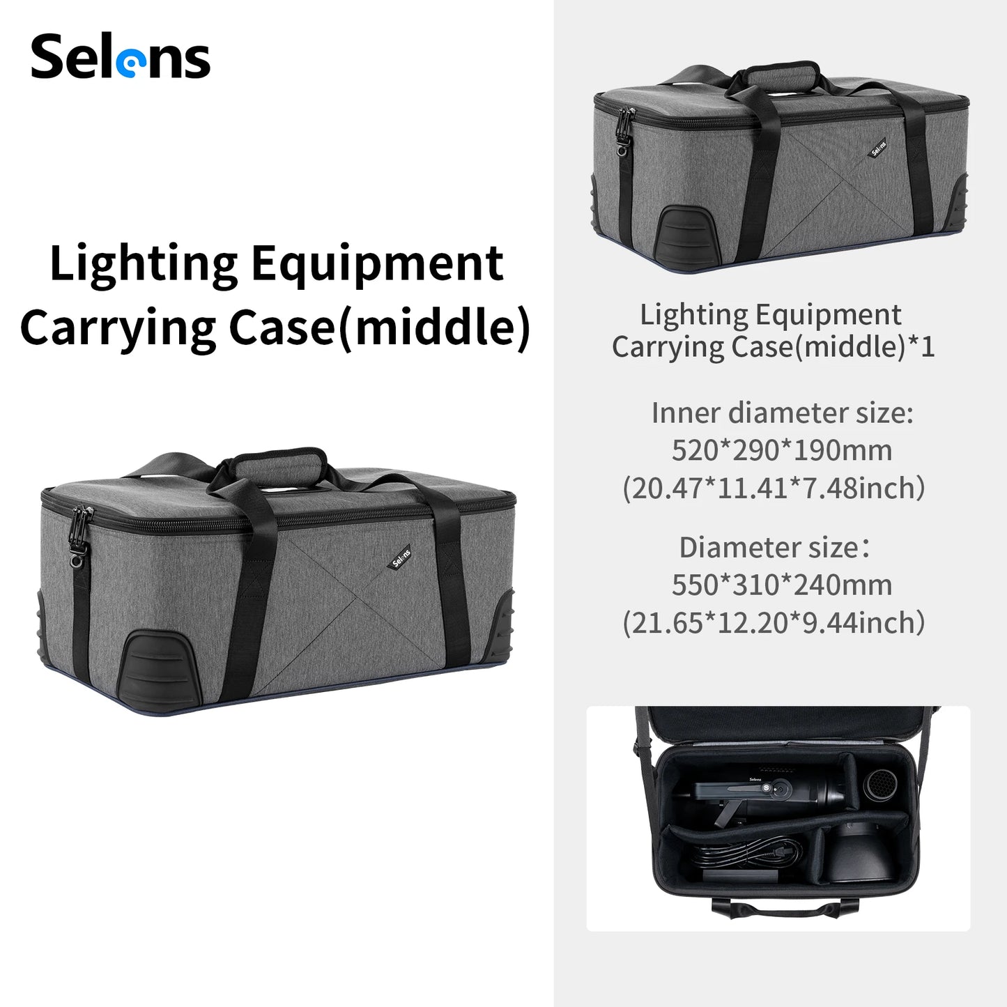 Selens Nouvelle Sacoche Imperméable à Fermeture Éclair pour Studio Photo - Kit d'Équipement Photographique - Sac à Liner Rigide de Haute Capacité pour Objectif et Appareil Photo