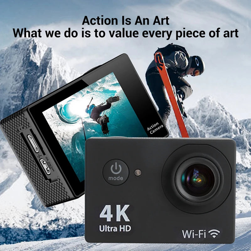 Caméra Sport Ultra HD 4K/30fps avec WiFi, Écran 2", 170° - Caméra Sous-Marine Étanche, Enregistrement Vidéo, Support Casque