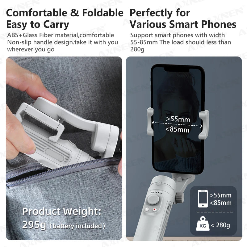Stabilisateur Gimbal 3-Axes à Main pour Smartphone, Stabilisateur Vidéo pour Vlog pour iPhone Xiaomi Huawei Samsung