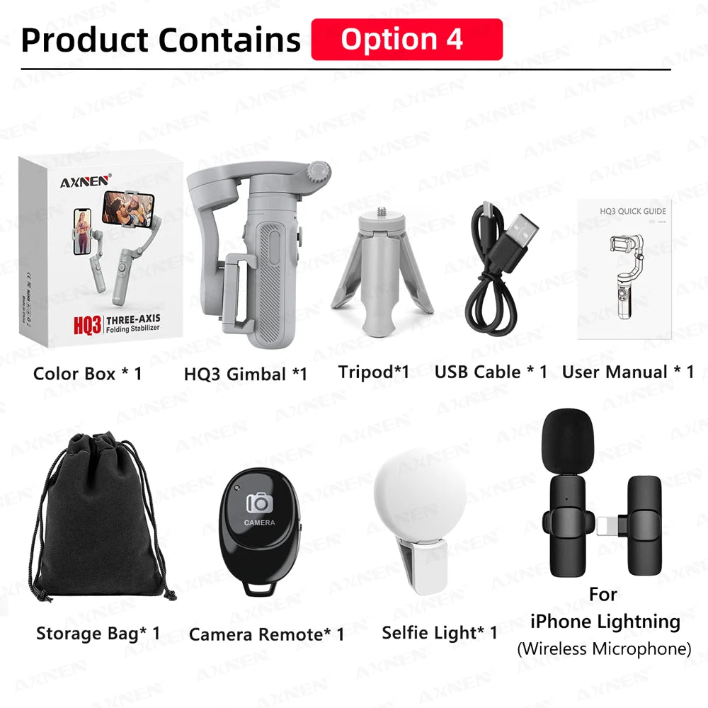 Stabilisateur Gimbal 3-Axes à Main pour Smartphone, Stabilisateur Vidéo pour Vlog pour iPhone Xiaomi Huawei Samsung