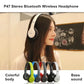 P47 Casque Bluetooth 5.0 Sans Fil HIFI Stéréo avec Bass, Microphone, Adaptateur USB, Casque Pliable pour Enfants, Compatible iPhone et Jeux
