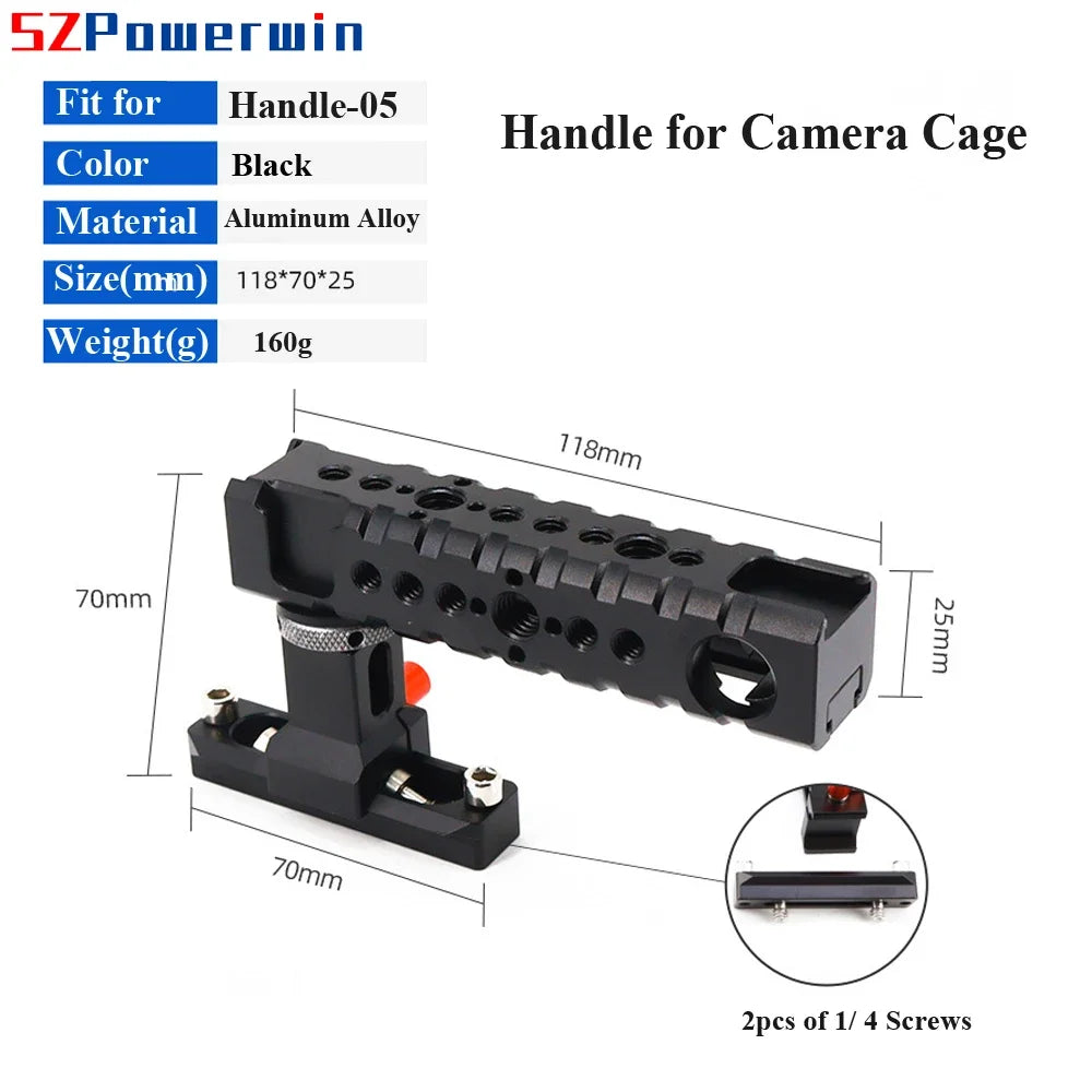 Powerwin Camera Cage Pour Sony A7R4 A7M4 A74 A7S3 avec Kit Poignée en Bois Alliage d'Aluminium Multifonctionnel Vis de Positionnement Arri