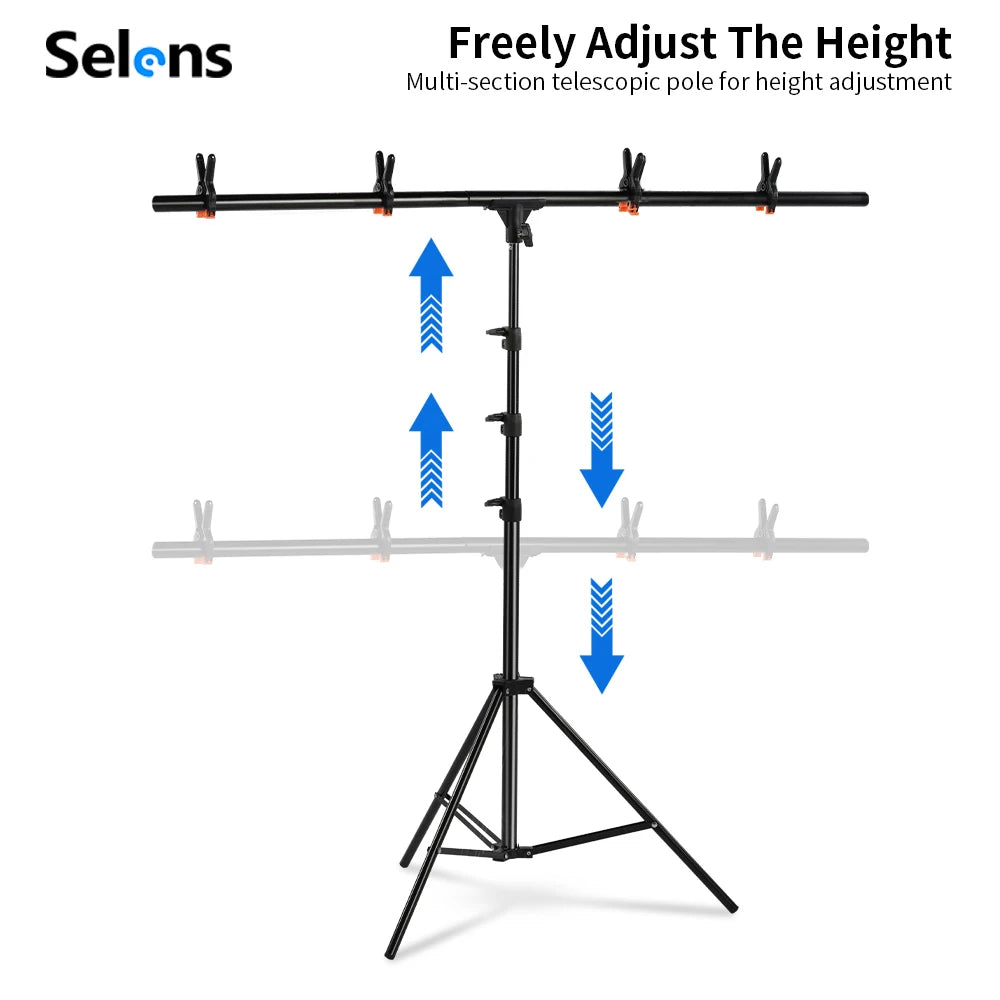 Support de Fond Portable Selens en Forme de T, Réglable, avec Cadre pour Fond de Photographie, Kit pour Studio Photo, Accessoires de Prise de Vue