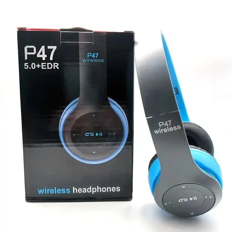 P47 Casque Bluetooth 5.0 Sans Fil HIFI Stéréo avec Bass, Microphone, Adaptateur USB, Casque Pliable pour Enfants, Compatible iPhone et Jeux